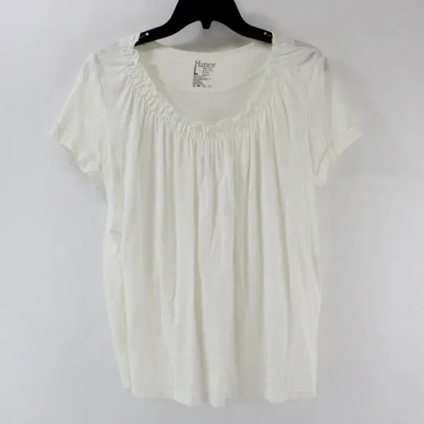 Hanes Women's Large White Ruffled Top Pre-Owned