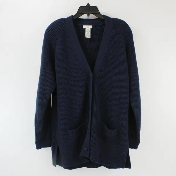Yarnworks Women's 100% Acrylic Navy Blue Button Front Cardigan Large