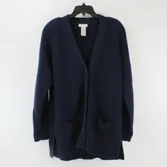 Yarnworks Women's 100% Acrylic Navy Blue Button Front Cardigan Large