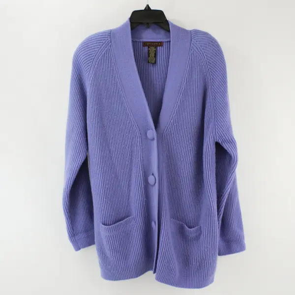 Yarnworks Women's Periwinkle Purple 100% Acrylic Cardigan Large Button Front