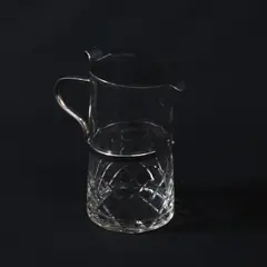 Clear Pressed Glass Syrup Milk Water Pitcher Metal Rim 4 Inch