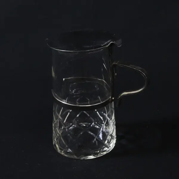 Clear Pressed Glass Syrup Milk Water Pitcher Metal Rim 4 Inch