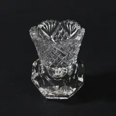 Pressed Glass Toothpick Holder Bud Vase Faceted Scalloped Rim 2.75 in
