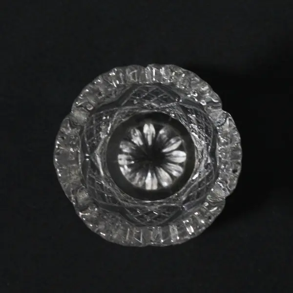 Pressed Glass Toothpick Holder Bud Vase Faceted Scalloped Rim 2.75 in