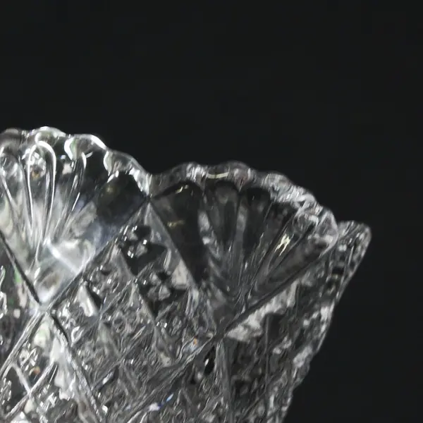 Pressed Glass Toothpick Holder Bud Vase Faceted Scalloped Rim 2.75 in