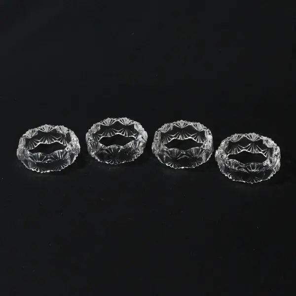 Set of 4 Vintage Clear Textured Pressed Glass Napkin Rings