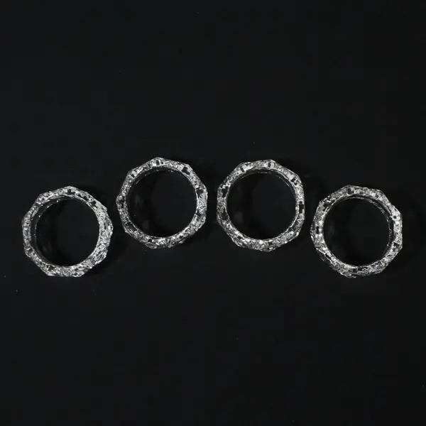 Set of 4 Vintage Clear Textured Pressed Glass Napkin Rings