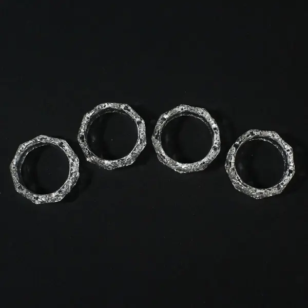 Set of 4 Vintage Clear Textured Pressed Glass Napkin Rings