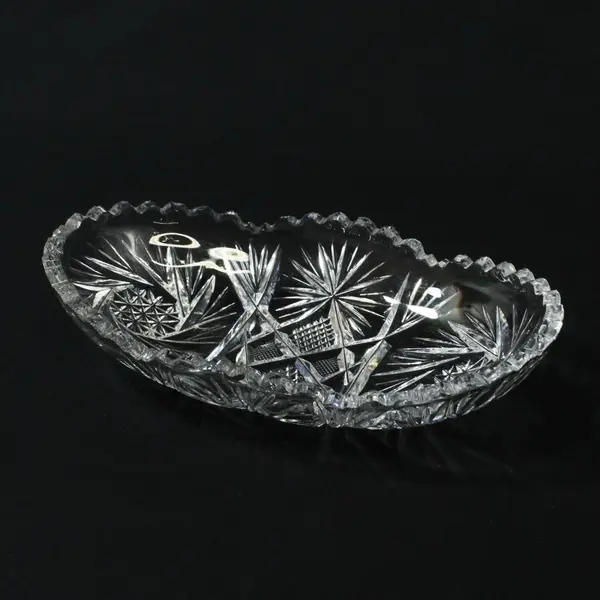 American Brilliant Cut Glass Oval Relish Dish 7.75in