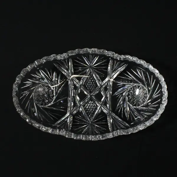 American Brilliant Cut Glass Oval Relish Dish 7.75in