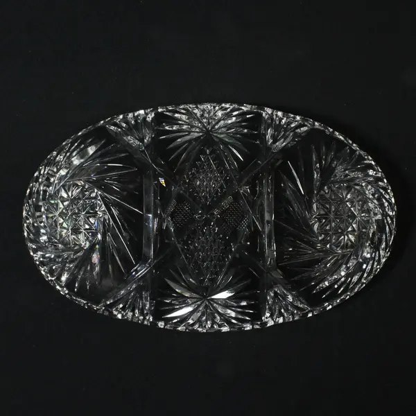 American Brilliant Cut Glass Oval Relish Dish 7.75in