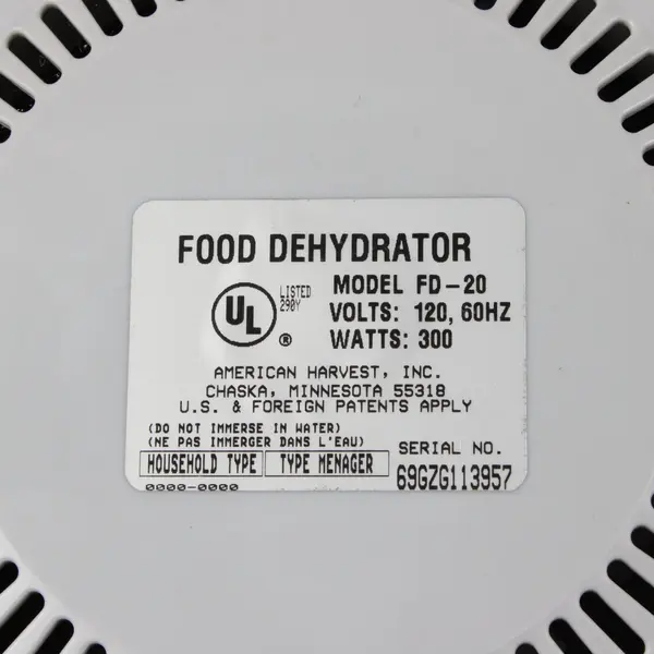 VTG 1994 American Harvest Snackmaster Jr Food Dehydrator Model FD-20 Untested