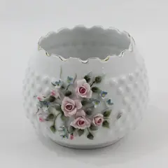 Lefton China #823 White Hobnail Rose Floral Vase Planter