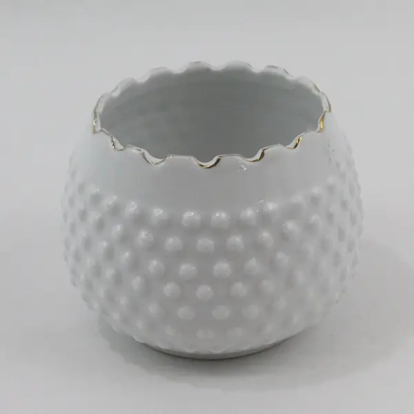 Lefton China #823 White Hobnail Rose Floral Vase Planter