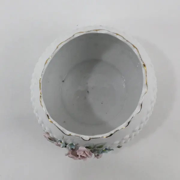 Lefton China #823 White Hobnail Rose Floral Vase Planter