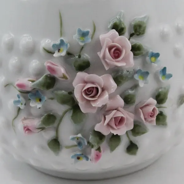 Lefton China #823 White Hobnail Rose Floral Vase Planter