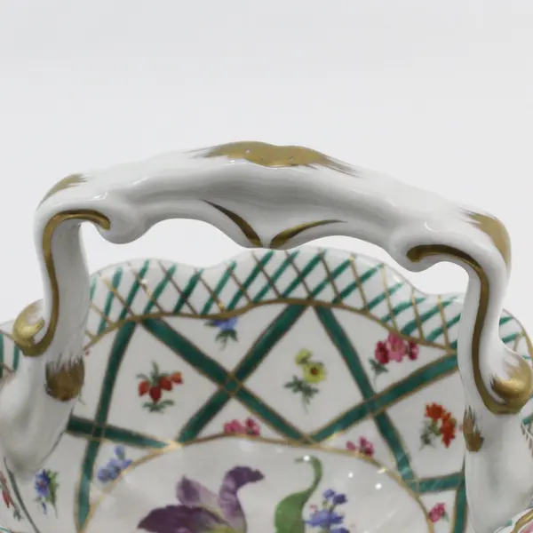 Elios Hand Painted Floral Plaid Porcelain Handled Basket Bowl