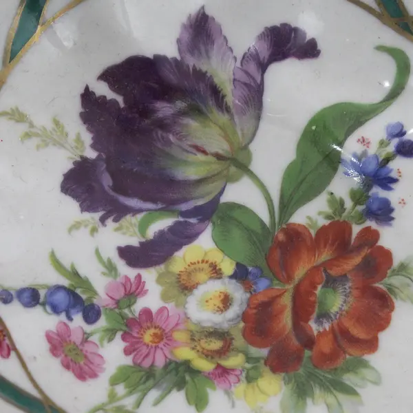 Elios Hand Painted Floral Plaid Porcelain Handled Basket Bowl