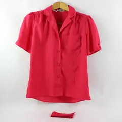 Lady Manhattan Pink Button-Up Blouse with Tie Women's Size 8