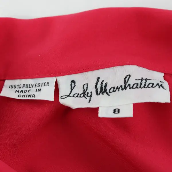 Lady Manhattan Pink Button-Up Blouse with Tie Women's Size 8