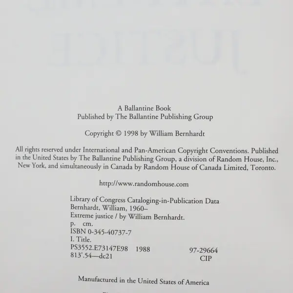 William Bernhardt Extreme Justice Hardcover Novel 1998