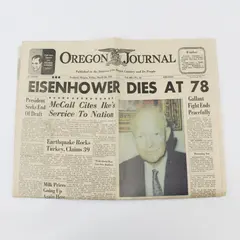 Vintage Oregon Journal Newspaper President Eisenhower Death March 28 1969