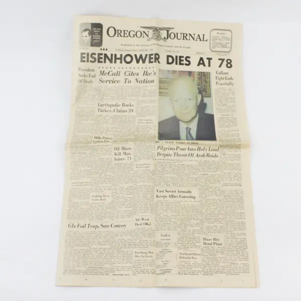 Vintage Oregon Journal Newspaper President Eisenhower Death March 28 1969