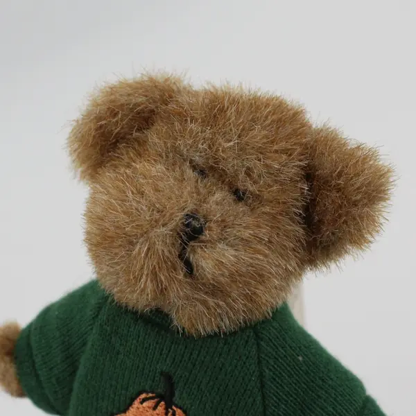 Vintage Boyds Miniature Plush Teddy Bear w/Green Pumpkin Sweater, 4"T #567046