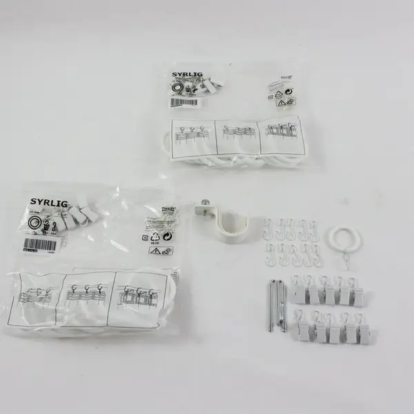 IKEA SYRLIG Curtain Rings 502.172.38 White 2 Packs with Clips Hooks Extra Clips