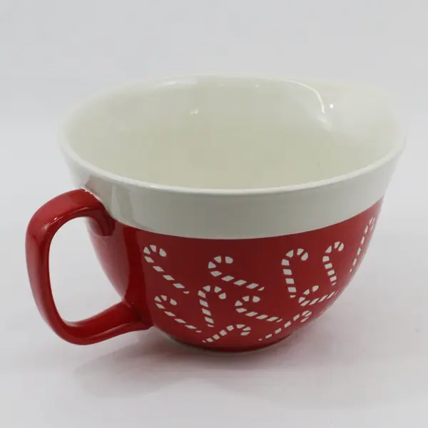 The Bake Shop Large Christmas Candy Cane Batter Mixing Bowl W/ Handle Spout 9"
