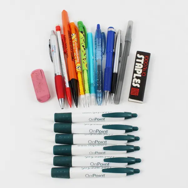 Lot Assorted Used Pens/Mech Pencils/Erasers/Staples OnPoint Paper Mate ACCO PTCU