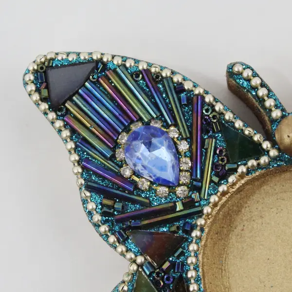 Pier 1 Mosaic Butterfly Tealight Candle Holder Jeweled Beaded Gold Tone