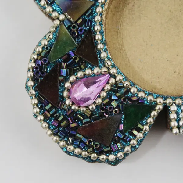 Pier 1 Mosaic Butterfly Tealight Candle Holder Jeweled Beaded Gold Tone