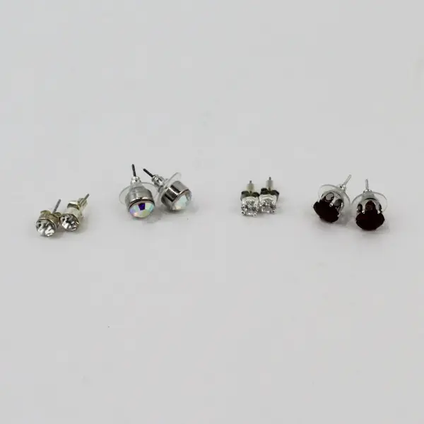 Lot of 4 Pairs Assorted Stud Earrings Silver Tone Mixed Styles