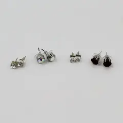 Lot of 4 Pairs Assorted Stud Earrings Silver Tone Mixed Styles