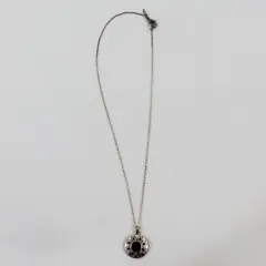 SHA Purple Floral Pendant Necklace Silver Tone Round Purple Stone 16 Inch