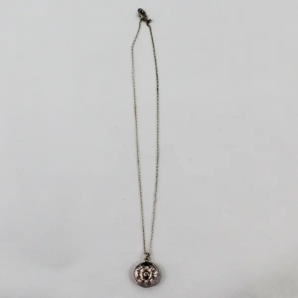 SHA Purple Floral Pendant Necklace Silver Tone Round Purple Stone 16 Inch