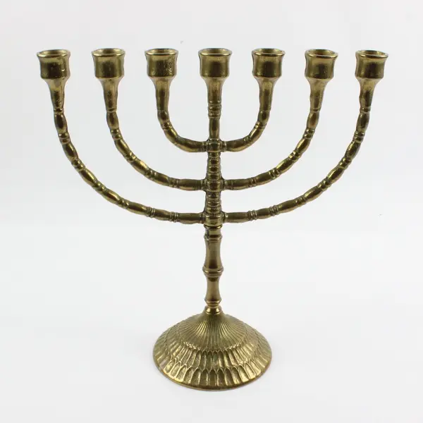 Vintage Seven-Branched Brass Menorah Ribbed Flared Base Judaica