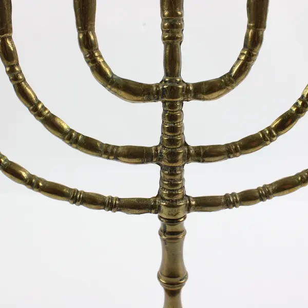 Vintage Seven-Branched Brass Menorah Ribbed Flared Base Judaica