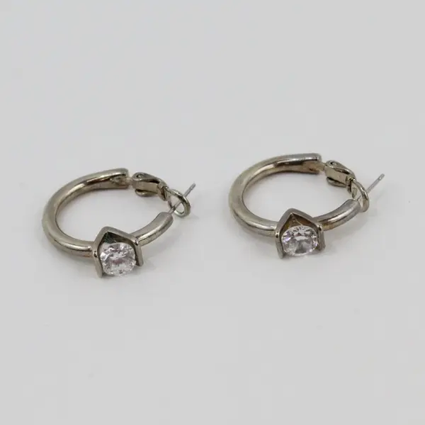 Pair Simulated Diamond Hoop Earrings Post Back