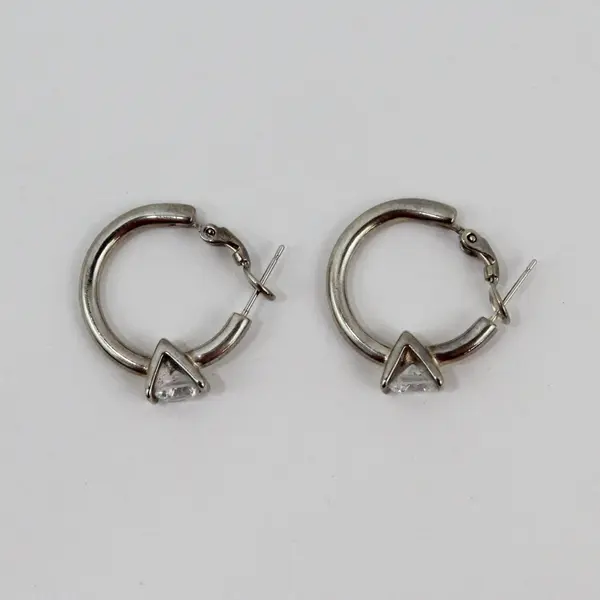Pair Simulated Diamond Hoop Earrings Post Back