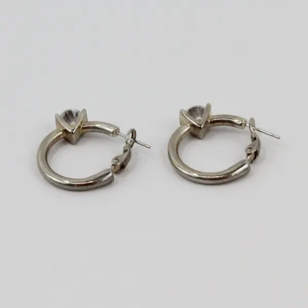 Pair Simulated Diamond Hoop Earrings Post Back