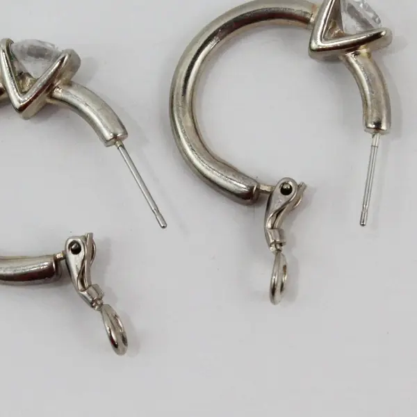 Pair Simulated Diamond Hoop Earrings Post Back
