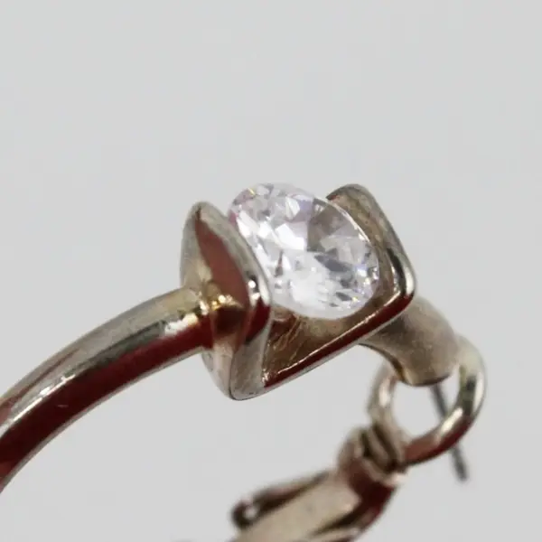 Pair Simulated Diamond Hoop Earrings Post Back