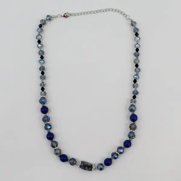 Blue Sodalite Glass Beaded Necklace 21 Inch