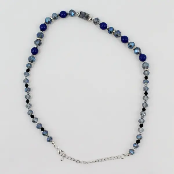 Blue Sodalite Glass Beaded Necklace 21 Inch