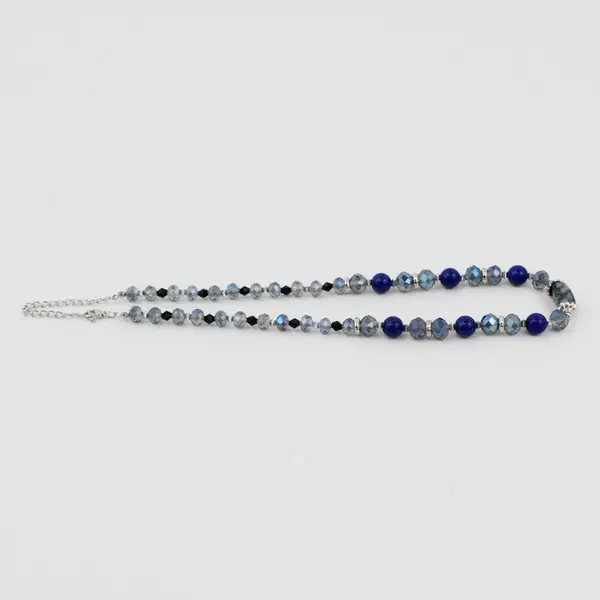 Blue Sodalite Glass Beaded Necklace 21 Inch