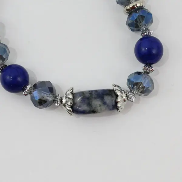 Blue Sodalite Glass Beaded Necklace 21 Inch