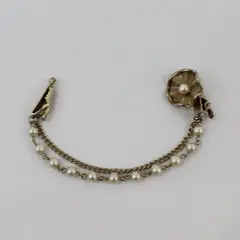 Gold Tone Faux Pearl Flower Lapel Collar Chain 5 Inch