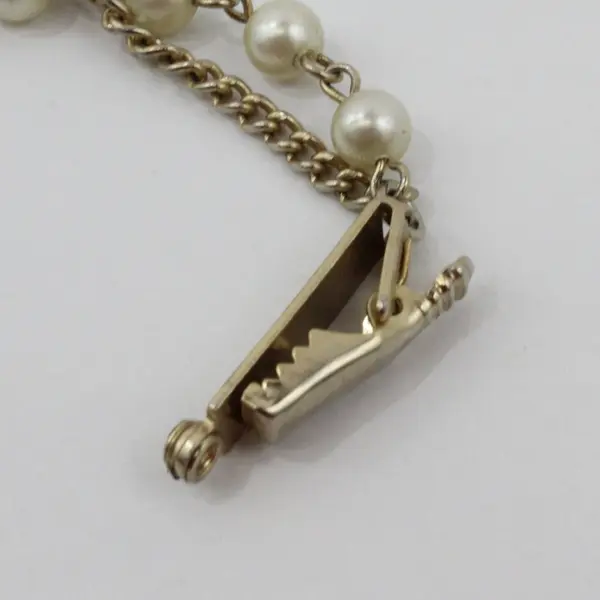 Gold Tone Faux Pearl Flower Lapel Collar Chain 5 Inch